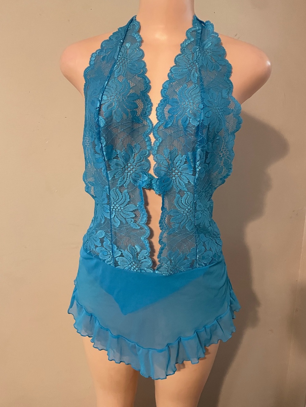 Fredericks Y2K 90s Lace Halter Babydoll teddy Chemise - Women Intimates XL comfy